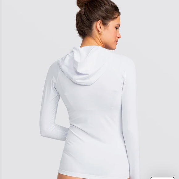 NWT Roxy Essentials Hooded Long Sleeve Zip-Up Rashguard White UPF 50 Large Swim - Picture 3 of 6